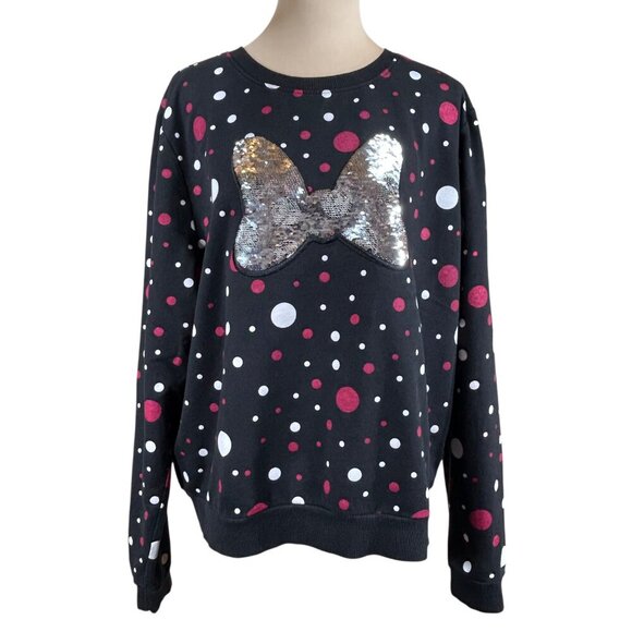 Disney Parks Black Pink Flip Sequin Minnie Bow Sweatshirt Size XXL - Picture 1 of 8